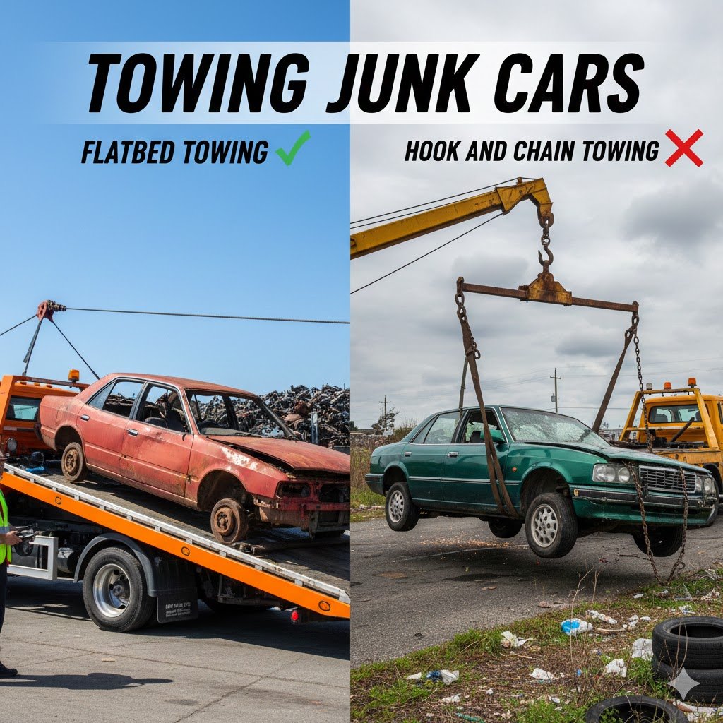 Flatbed Towing vs. Hook and Chain Towing for Junk Cars
